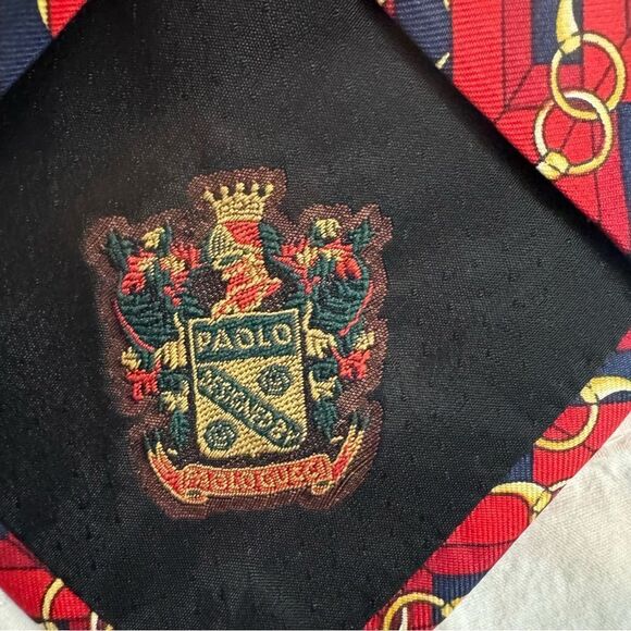 Vintage Paolo Gucci Red Navy Horse Bit Pattern Print Silk Made In Italy Tie - Picture 8 of 9